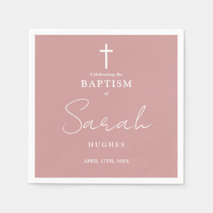 Dusty Rose Elegant Minimalist Baptism Christening Napkin