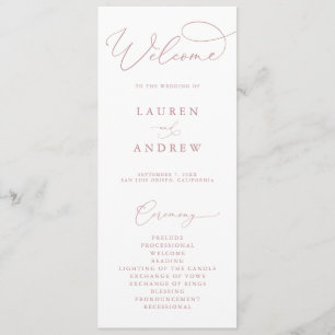 Dusty Rose Elegant Minimalist Wedding Program