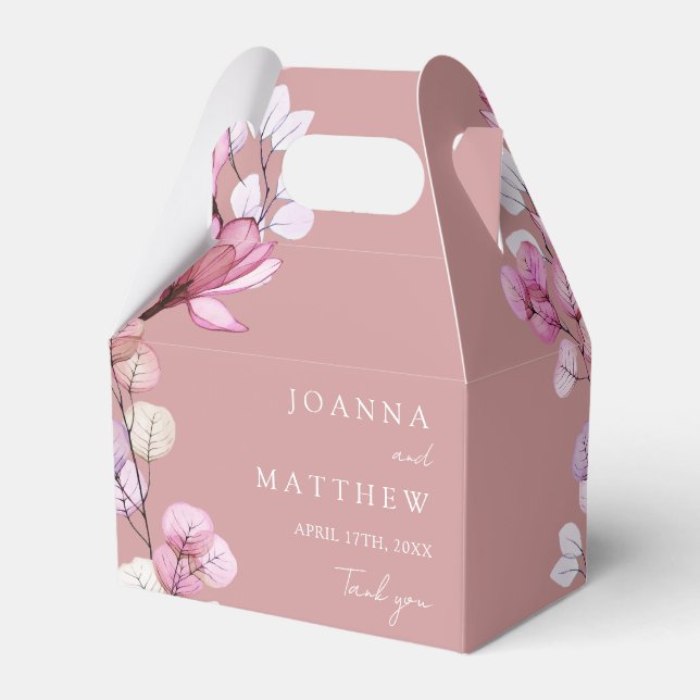 Dusty Rose Elegant Modern Floral Wedding Favour Box (Back Side)