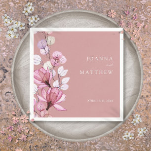 Dusty Rose Elegant Modern Floral Wedding Napkin