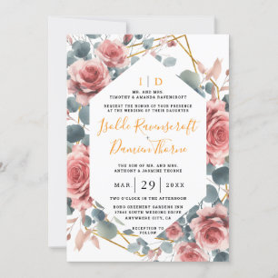 Dusty Rose Elegant Pink Mauve Gold Floral Wedding Invitation