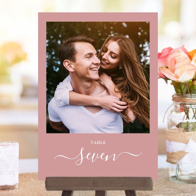 Dusty Rose Elegant Script Photo Table Number (Dusty Rose Elegant Script Photo Table Number)