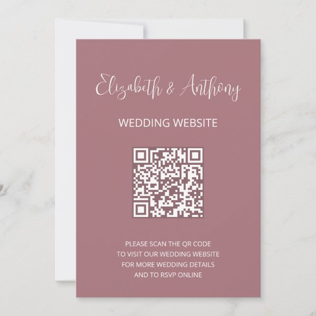 Dusty Rose Elegant Script | QR Code Wedding RSVP Invitation (Front)