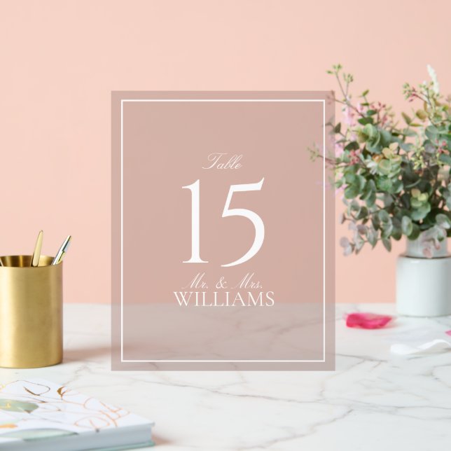 Dusty Rose Elegant Script Wedding Table Number Acrylic Sign (Wedding)