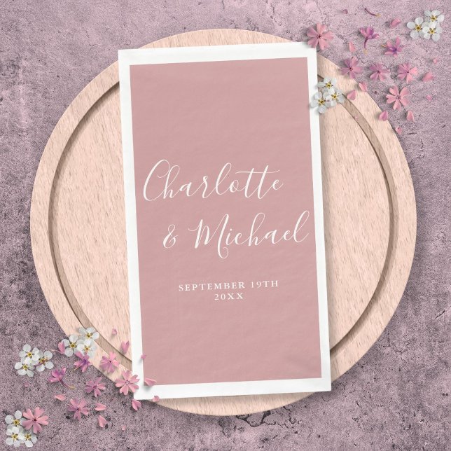 Dusty Rose Elegant Signature Script Wedding Napkin (Dusty Rose Elegant Signature Script Wedding Paper Guest Towels)