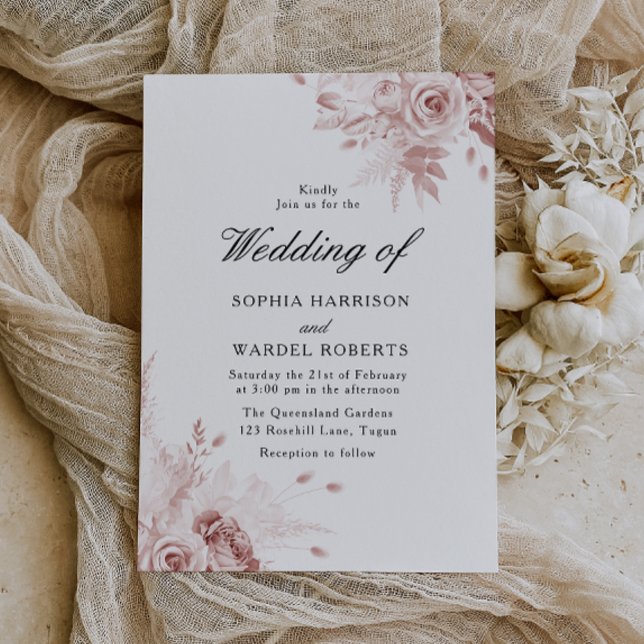 Dusty Rose Elegant Vintage Roses Wedding Invitation (Creator Uploaded)