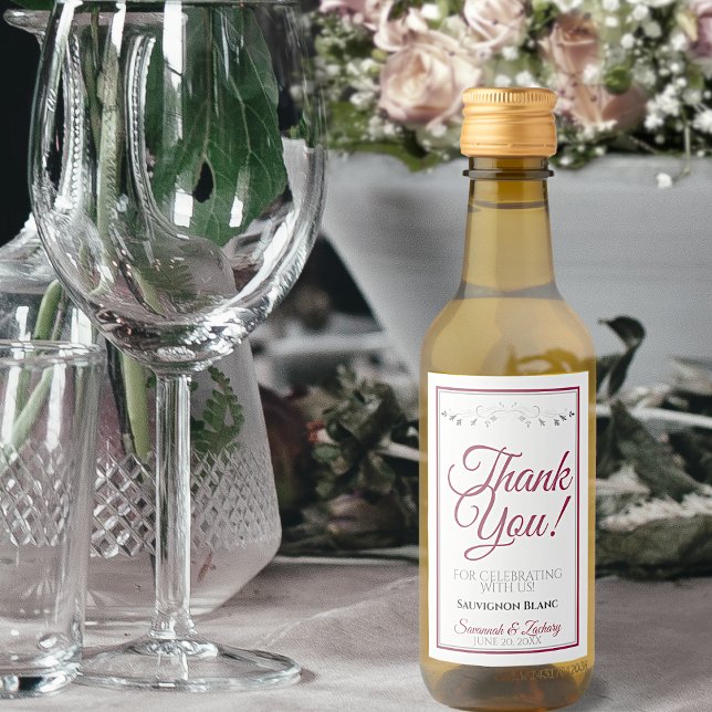 Dusty Rose Elegant White Wedding Thank You Mini Wine Label (Creator Uploaded)