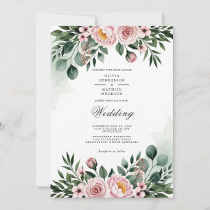 Dusty Rose Ethereal Floral Wedding Invitation