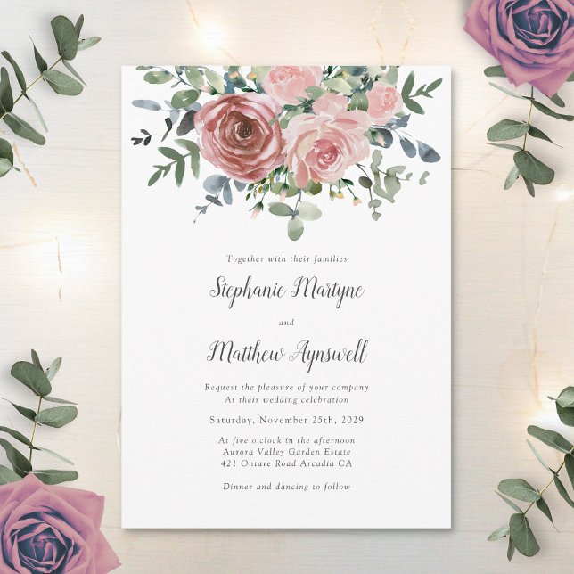 Dusty Rose Eucalyptus Botanical Wedding Invitation (Creator Uploaded)