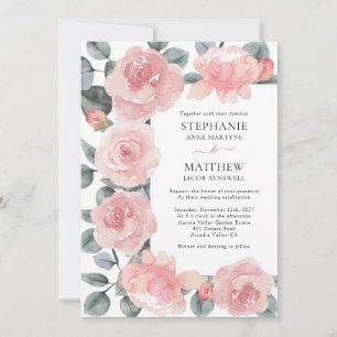 Dusty Rose Eucalyptus Elegant Floral Wedding Invitation
