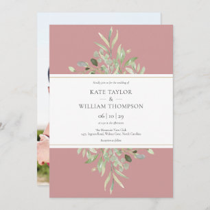 Dusty Rose Eucalyptus Greenery Photo Wedding Invitation