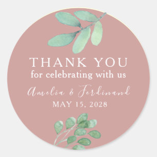 Dusty Rose Eucalyptus Wedding Thank You Sticker