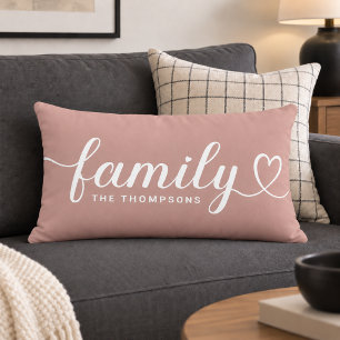 Dusty Rose Family Heart Script Monogram Lumbar Cushion