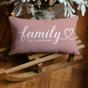 Dusty Rose Family Heart Script Monogram Lumbar Cushion