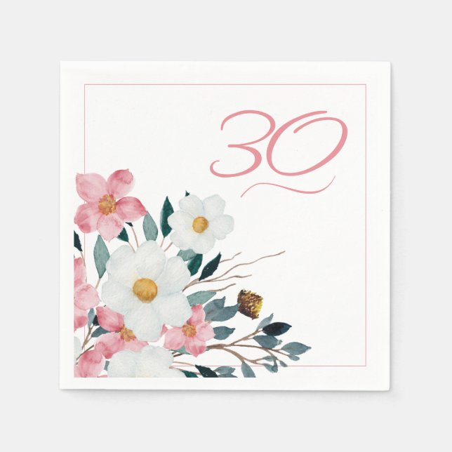 Dusty Rose Floral 30th Birthday Napkin (Front)