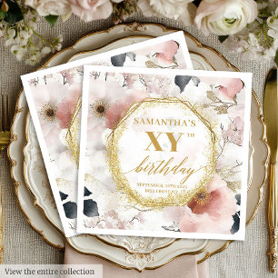 Dusty Rose Floral 90 Birthday Napkins Customisable