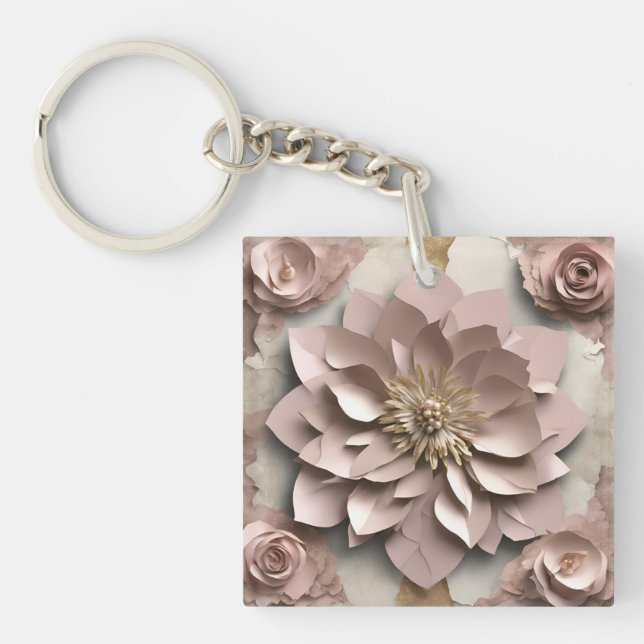 Dusty Rose Floral - Acrylic Keychain (Front)