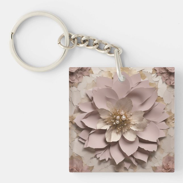 Dusty Rose Floral - Acrylic Keychain (Front)