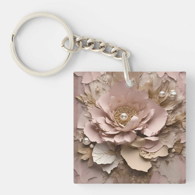 Dusty Rose Floral - Acrylic Keychain (Front)