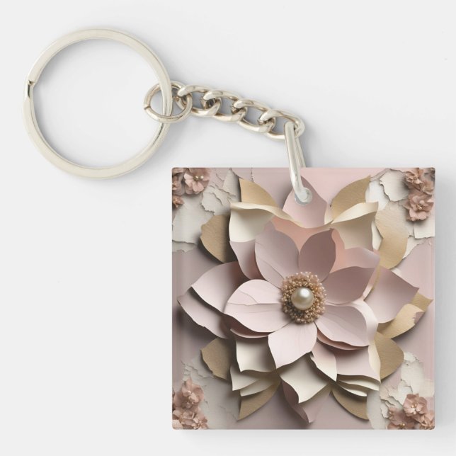 Dusty Rose Floral - Acrylic Keychain (Front)