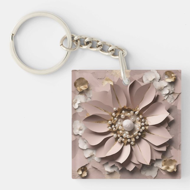 Dusty Rose Floral - Acrylic Keychain (Front)