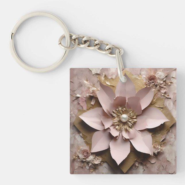 Dusty Rose Floral - Acrylic Keychain (Front)