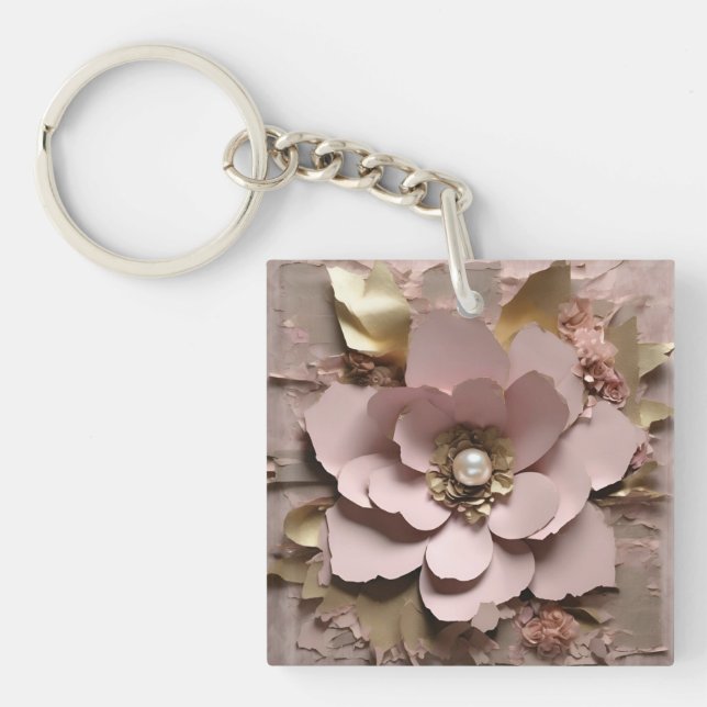 Dusty Rose Floral - Acrylic Keychain (Front)
