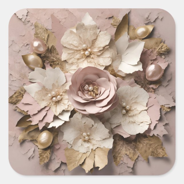Dusty Rose Floral Acrylic Keychain Square Sticker (Front)