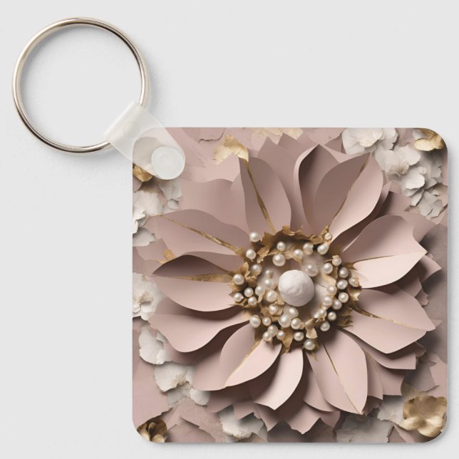 Dusty Rose Floral Aluminium Square Keychain (Front)