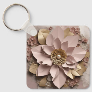 Dusty Rose Floral Aluminum Square Keychain