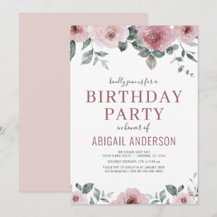 Dusty Rose Floral Birthday Party Any Age Invitation
