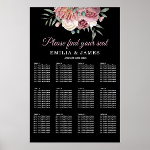 Dusty Rose Floral black Wedding Seating Chart