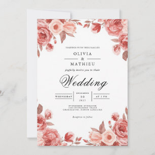 Dusty Rose Floral Blossom Wedding Invitation