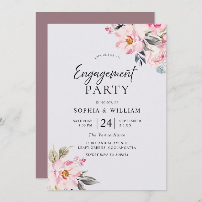 Dusty Rose Floral Blush Pink Engagement Party Invitation (Front/Back)