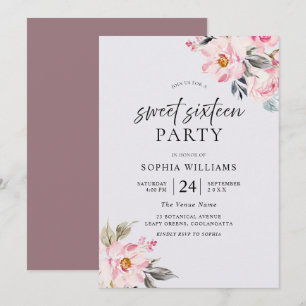 Dusty Rose Floral Blush Pink Sweet 16 Invitation