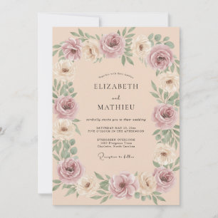 Dusty Rose Floral Blush Wedding Invitation
