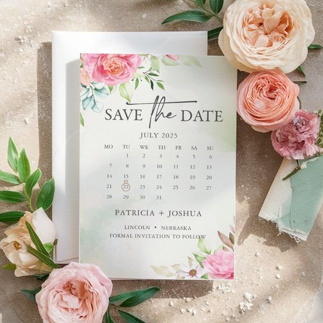 Dusty Rose Floral Boho Save the Date Card (Creator Uploaded)