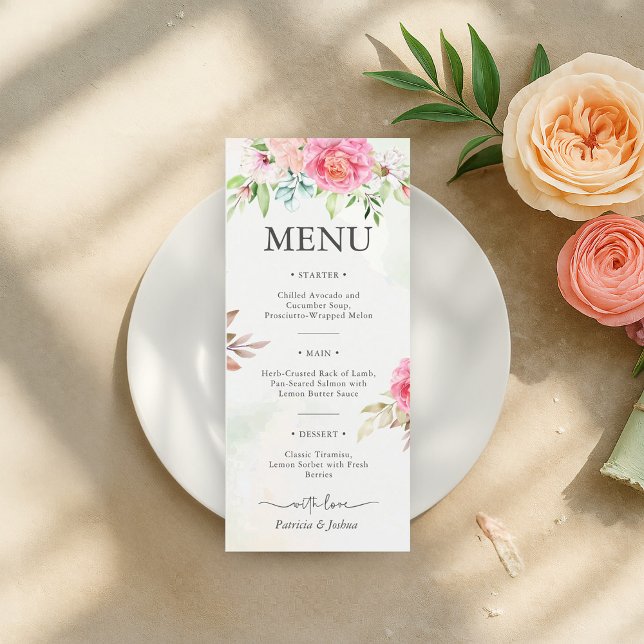 Dusty Rose Floral Boho Wedding Menu Card (Creator Uploaded)