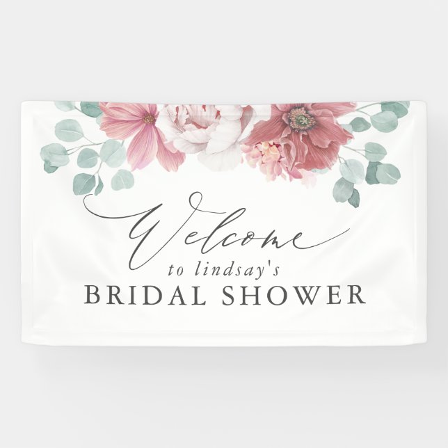 Dusty Rose Floral Bridal / Baby Shower Welcome Banner (Horizontal)