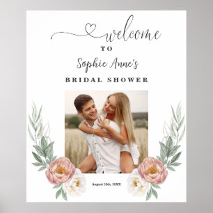 Dusty Rose Floral Bridal Shower Photo Welcome Sign