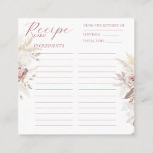 Dusty Rose Floral Bridal Shower Recipe Card Insert