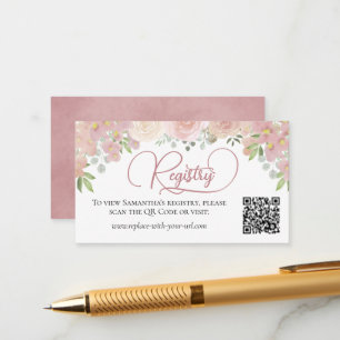 Dusty Rose Floral Bridal Shower Registry QR Code Enclosure Card
