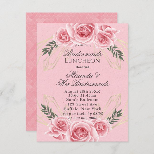 Dusty Rose Floral Bridesmaids Luncheon Invites (Front/Back)