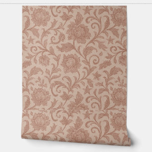 Dusty Rose Floral Brocade Pattern Wallpaper