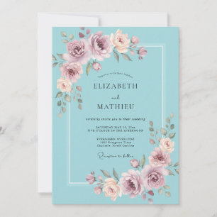 Dusty Rose Floral Brushstroke Wedding Invitation