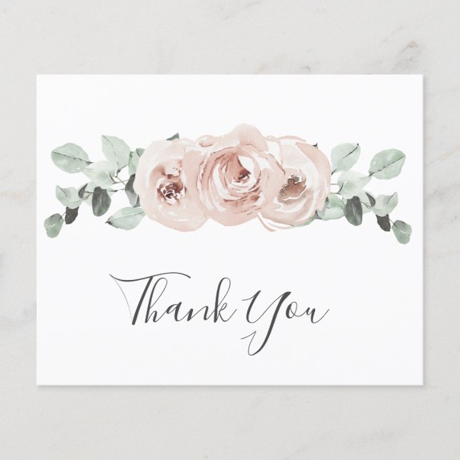 Dusty Rose Floral Budget Wedding Thank You Card (Front)