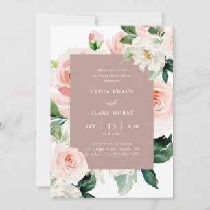 Dusty Rose Floral Calligraphy Engagement Party Invitation