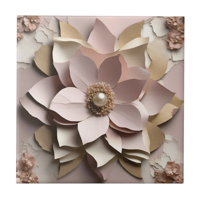 Dusty Rose Floral - Ceramic Tile   (Front)