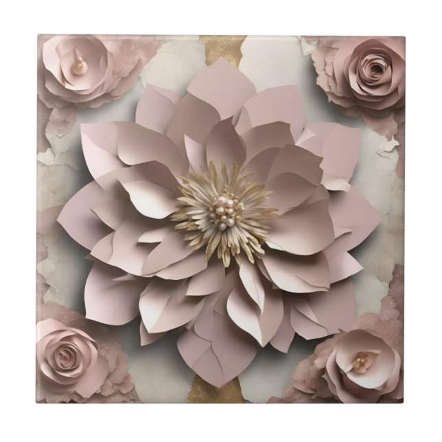 Dusty Rose Floral - Ceramic Tile  (Front)