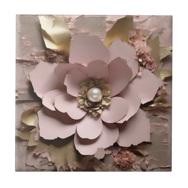 Dusty Rose Floral - Ceramic Tile (Front)